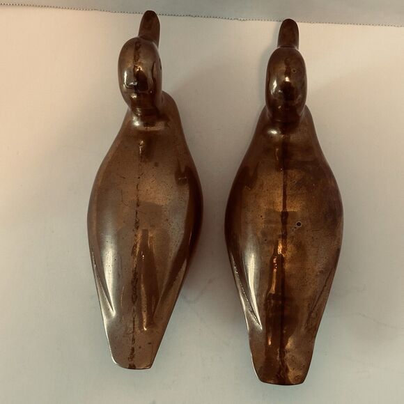 VTG Solid Brass Duck Decoy Pair 9" x 4" Figurine Bookend Paperweight Bird - Picture 7 of 16